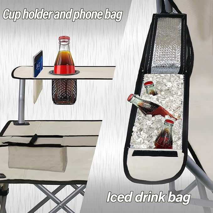 PLKO Camping Chairs with Canopy, Portable Quad Lawn Chair for Adults, Folding Recliner Chair with Cup Holder Outdoor Events and Shade- Support 330 LBS