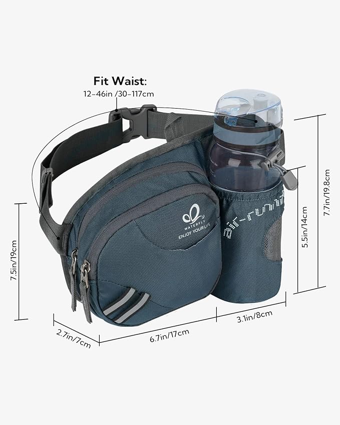 WATERFLY Fanny Pack Waist Bag: Waist Pack for Women Men with Water Bottle Holder Hiking Fanny Pack for Running Walking DogWalking Travel Cycling