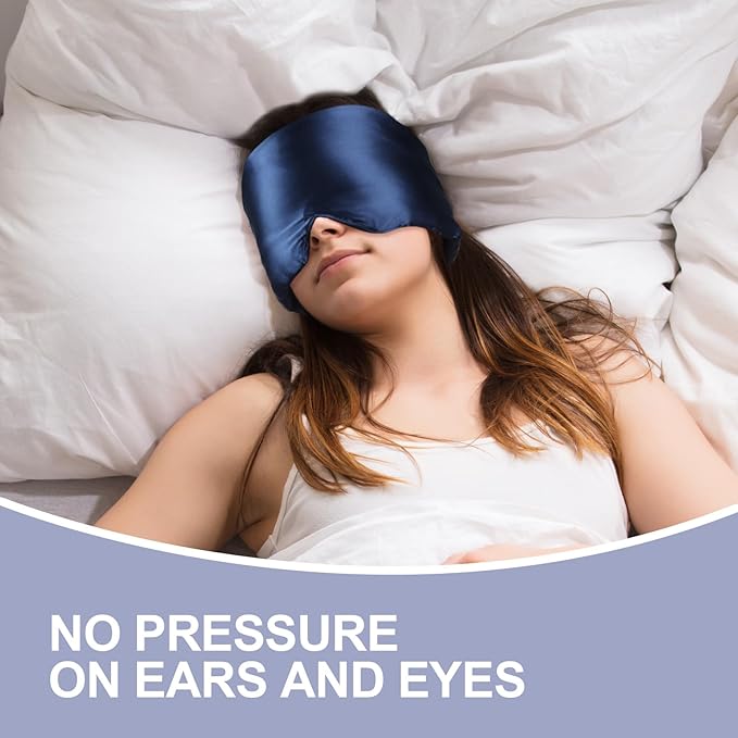 Mulberry Silk Sleep Mask for Side and Back Sleepers, Blackout Eye Mask for Sleeping for Women Men with Adjustable Wide Band, Comfortable Soft Pressureless Eye Cover for Sleeping in Large Size