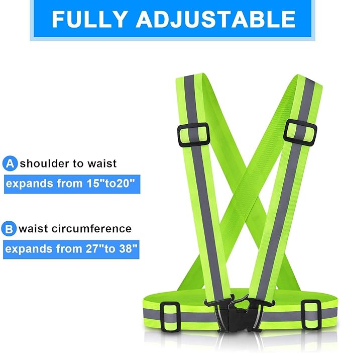 Reflective Vest Running Gear, 2Pack High Visible Safety VES for Cycling Jogging Running Walking, Adjustable for Men Women Kids