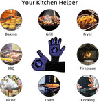 BBQ Fireproof Gloves, Grill Cut-Resistant Gloves 1472°F Heat Resistant Gloves, Non-Slip Silicone Oven Gloves, Kitchen Safe Cooking Gloves for Oven Mitts,Barbecue,Cooking, Frying, Blue（2 Pairs）