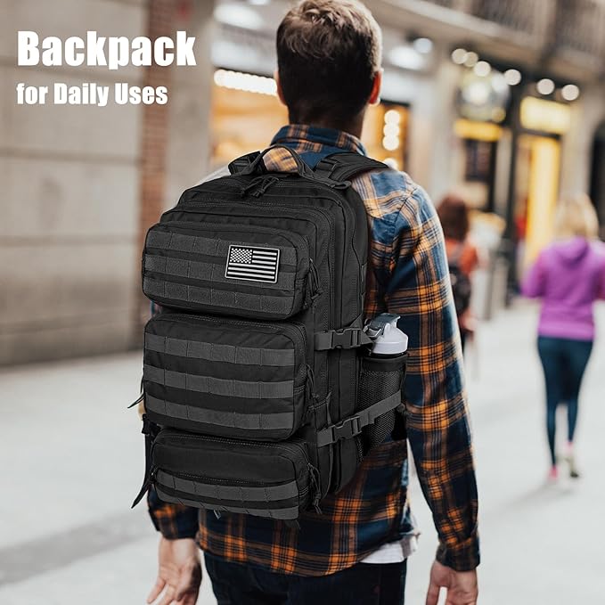 Military Tactical Backpack 25L Day Backpack for Men Molle Army 3 Days Assault Pack Bug Out Bag Water Resistant and Heavy Duty Hiking Treeking Rucksack - Black