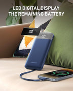 charmast Portable Charger with Built in Cables, 10000mAh Slim Power Bank, 15W USB C in&Out Port High Speed Charging External Charger, Battery Pack Compatible with iPhone 16 15 13 Samsung Google iPad