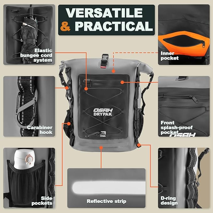 Waterproof Backpack Dry Bag 35L/55L/85L – Heavy Duty Roll-Top Hiking Backpack for Travel, Kayaking, Boating, Camping, Rafting and Fishing