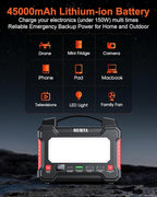 166.5Wh Portable Power Station 150W Laptop Charger,Lithium Battery Power Bank Solar Generator with AC outlet & Flashlight (SOS mode) for Home Emergency Outage,Office,Outdoor Camping,RV Travel.
