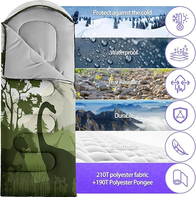 Sleeping Bags for Adults Youth Kids,3D Printing Camping Sleeping Bag for Girls Boys Lightweight Waterproof Cold/Warm Weather Sleeping Bag for 3 Seasons
