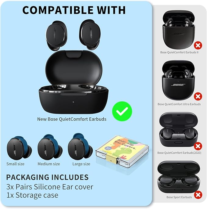 [3 Pairs] Ear Tips Covers for New Bose QuietComfort Earbuds, Sport Anti-Slip EarTips Silicone Anti Scratches Replacement Ear Covers Earbuds Accessories (S/M/L) (Blue)