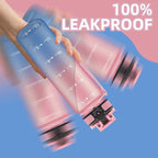 OLDLEY 32 oz Water Bottle, Motivational Water Bottle with Time Marker, Sports Water Bottle With Strap, Leakproof & BPA Free Large Water Bottles for School, Gym, Travel, Outdoor, Tritan,Pink&Blue