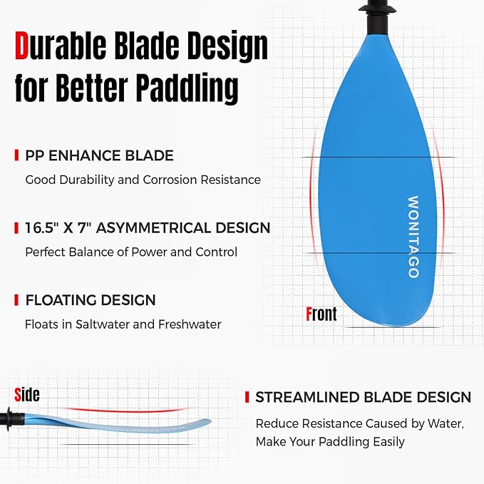 Kayak Paddles with Alloy Shaft and PP Blade, Floating Kayaking Oars, Adjustable 230-250 cm/90-98 Inches, 210-230 cm/82-90 Inches