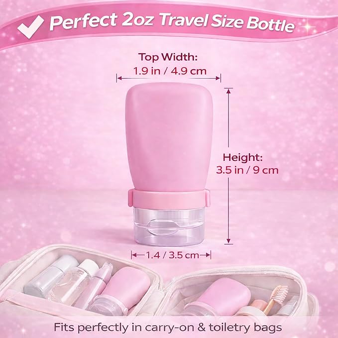 2 oz Silicone Travel Bottles, Leakproof Squeeze Bottle Mini Travel Size Container for Toiletries Lotion Shampoo and Conditioner Liquid Salad Dressing to go Condiment, TSA Approved, 4 Pack