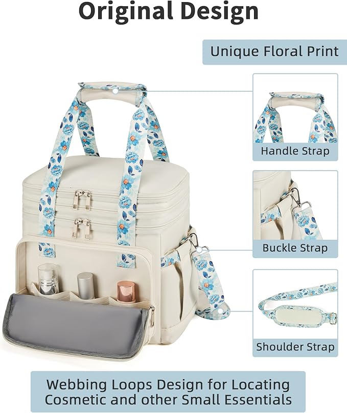 Double Deck Lunch Box for Women, Expandable Insulated Large Lunch Bag Women Leakproof Lightweight Lunch Cooler Bag Durable Lunchbox for Work Outdoor Travel, Beige