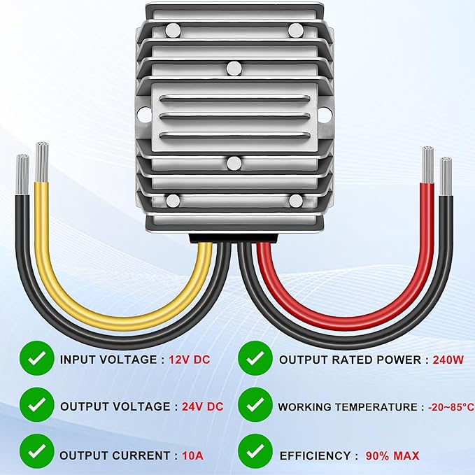 DC 12V Step Up to 24V 10A 240W, DC Step up Converter Regulator 10A 240W, DC Converter 12V Step Up to 24V, Power Supply Module Boost Transformer for Car Truck Vehicle Boat