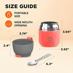 ENERGIFY Vacuum Insulated Food Jar. Large 12oz Bowl incl. Folding Spoon, Cup. Wide Mouth Keep Hot & Cold Drinks Soup Lunch Container for Adults. BPA-Free Stainless Steel, Leak Proof Fusion Coral