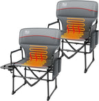 TIMBER RIDGE Heavy Duty Aluminium Heated Camping Chair with Compact Size, Portable Directors Chair Supports 400lbs with Side Table and Pocket for Camping, Lawn, Sports 2 Set(Power Bank not Included)