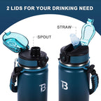 32oz Insulated Water Bottle with Straw Lid & Spout Lid & Paracord Handle, Stainless Steel Water Bottle Wide Mouth, Double Wall for Women Men Gym Fitness Outdoor