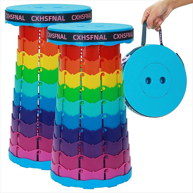 Upgraded 2 Pack Portable Collapsible Stool,Folding Camp Stool for Adults,Lightweight Sturdy 400lbs Load Capacity Retractable for Fishing Hiking Camping Gardening Hunting BBQ(Rainbow)