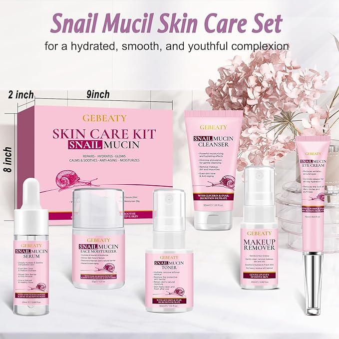 Skin Care Sets for Women,Gentle 6PCS Skincare Set with Korean Snail Secretion Filtrate,Anti Aging & Hydrating Repair Soothe Moisturize for Dull Skin & Fine Lines,Self Face Skin Care Birthday Gift