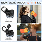 Insulated Water Bottle 64 oz, Half Gallon Water Jug Cold 48H, BPA Free Stainless Steel Bottles with Straw/Chug 2-in-1 Lid, Bag, Paracord Handle, Silicone Boot, Sports Gym School Metal Flask