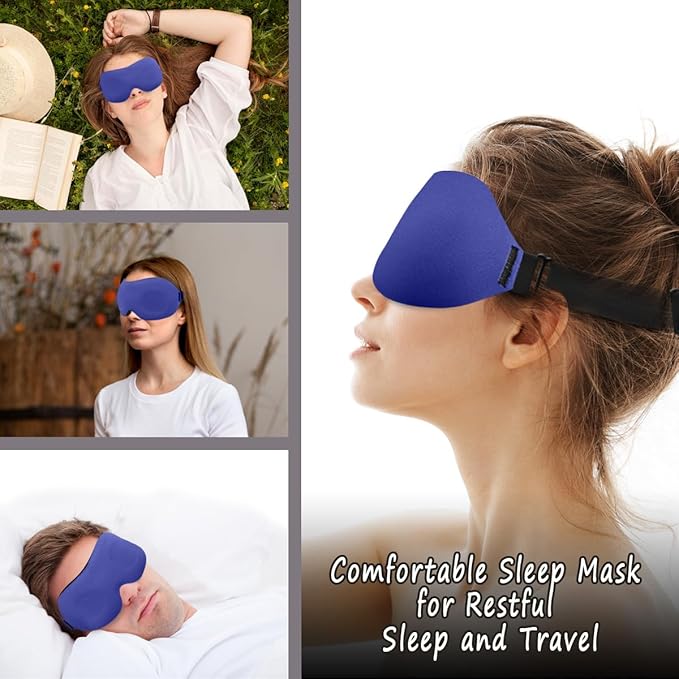 3D Sleep Mask for Side Sleepers – 100% Light Blocking Eye Mask for Sleeping, Zero Eye Pressure, Soft Breathable Memory Foam, Adjustable Strap for Travel, Men & Women (Blue)