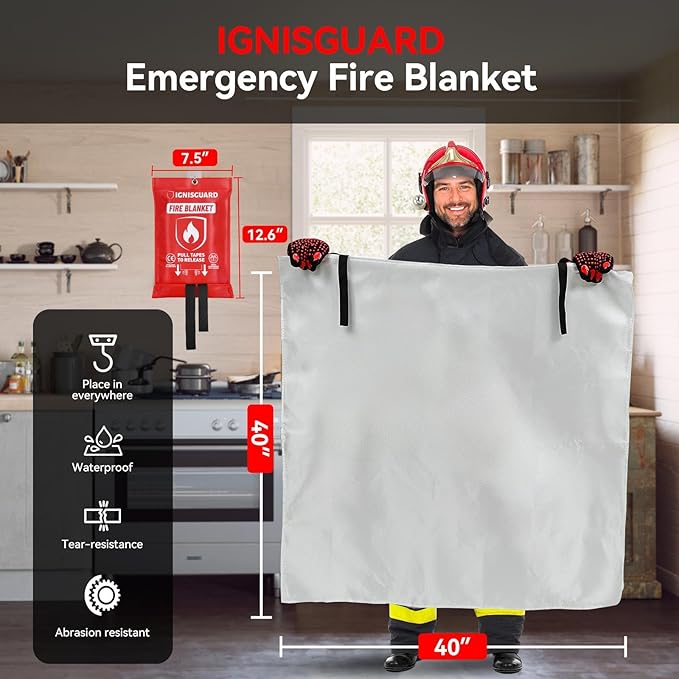 Emergency Fire Blanket for Home and Kitchen, 2-Pack 40"x40", Fiberglass Fire Blankets Emergency for Home BBQ Grill Camping Car Office Warehouse Picnic Fireplace Fireproof Survival Safety