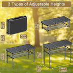 Folding Camping Table, 3 FT Folding Portable Camping Table, Outdoor&Indoor Picnic Table with 3 Adjustable Height Max 27.1",Lightweight Aluminum Camping Tables, Car Camping Essentials-Pure Black