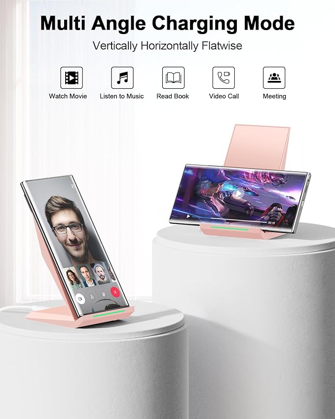 NANAMI Wireless Charger - Qi Certified Wireless Charging Stand Compatible iPhone 17/17 Air/16/15/14/13/12/11 Pro, 10W for Samsung Galaxy S25/S24/S23/S22/S21/S20/Note 20 Ultra and Qi-Enabled Phone
