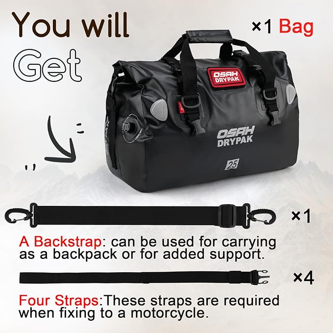 Waterproof Duffel Bag - Motorcycle Dry Bag Tail Bag with Large Storage Space, Waterproof Luggage Duffle Bags with Outer Mesh Zipper Pocket for Camping, Kayaking, Fishing & Traveling