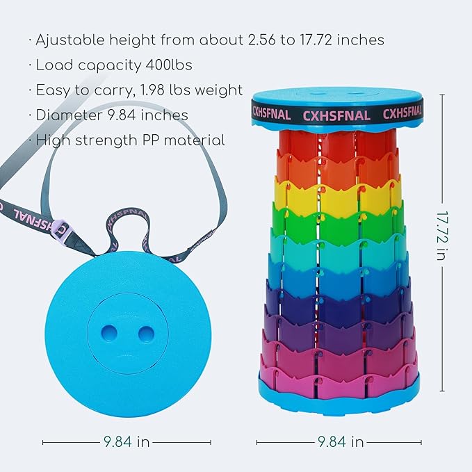 Upgraded 2 Pack Portable Collapsible Stool,Folding Camp Stool for Adults,Lightweight Sturdy 400lbs Load Capacity Retractable for Fishing Hiking Camping Gardening Hunting BBQ(Rainbow)