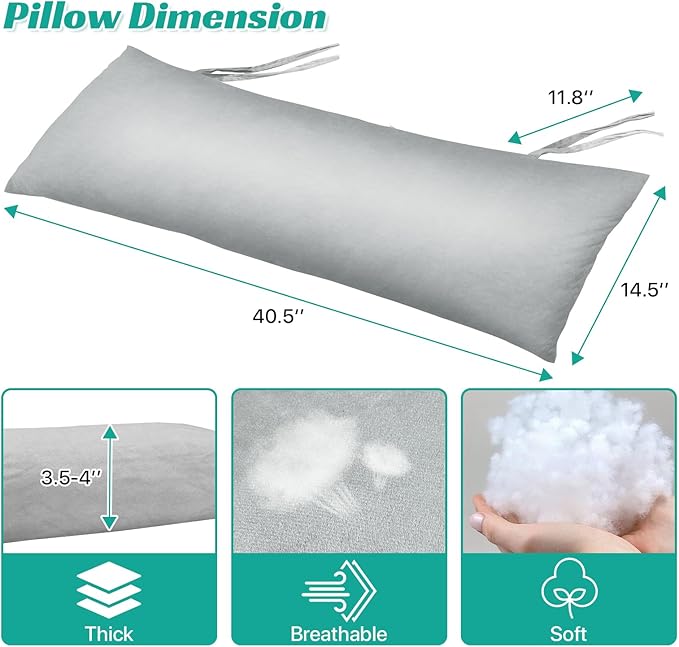 Hammock Pillows Outdoor Waterproof with Ties, 40.5" L X14.5 Wx4 H Extra Large Hammock Cushion All Weather Resistance Outdoor Pillow for Hammock, Patio Furniture, Camping