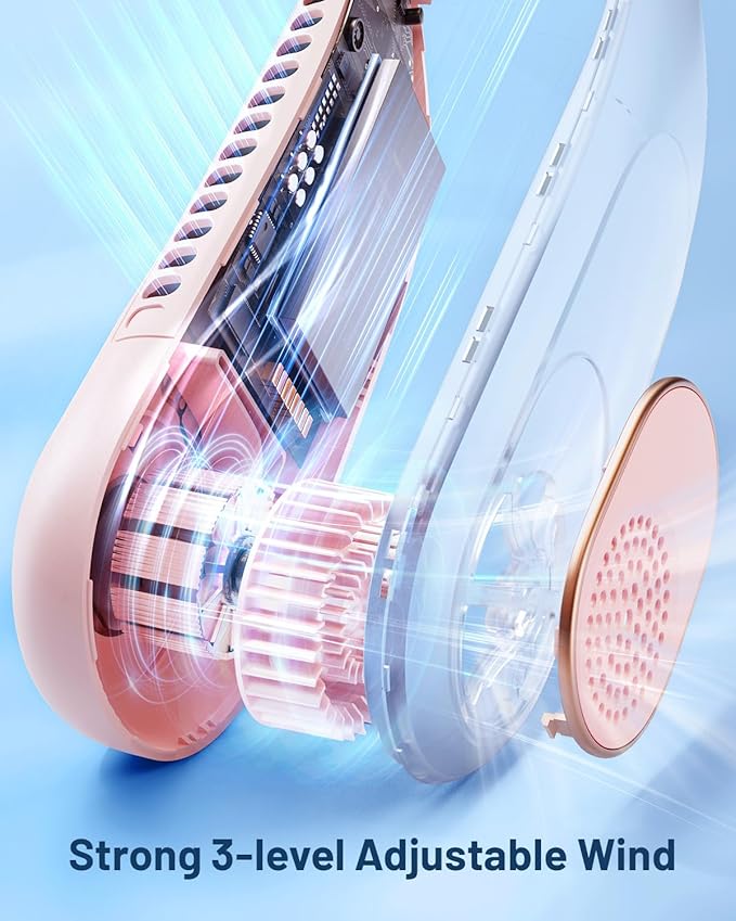 SWEETFULL Portable Neck Fan 360° Cooling Bladeless Personal Fan | No Hair Twisting - 4000mAh USB Rechargeable Wearable Fan for Travel, Birthday Gifts for Men, Women, Mom, and Dad