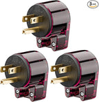 (3PACK) ETL Listed 90 Degree USA Canada Male Plug Nema 5-15P 3 Pole Angle DIY Plug, 15A 125V USA 3Pin Right Angle, Nema 5-15P Angled Rewireable,Red Color