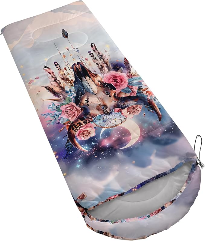 AILONEN Pink Lovely Rabbit Sleeping Bag for Girls Kids Adults,Warm and Cool Weather,Lightweight,Waterproof Backpacking,Cartoon Flowers Printed Bunny Sleeping Bag for Camping