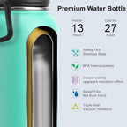 koodee Insulated Water Bottle, 32 oz Stainless Steel Double Wall Vacuum Wide Mouth Sport Bottle with Leakproof Spout Lid (Teal)