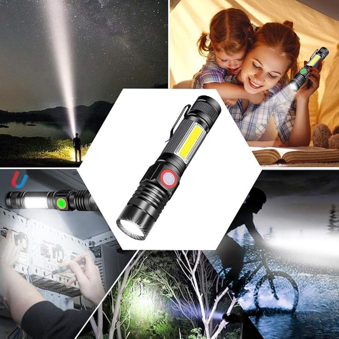 Hoxida Rechargeable Flashlight(Battery Included), Magnetic LED Flashlight with COB sidelight, 1200 Lumen Super Bright LED, Waterproof, Zoomable, 4 Modes Best Flashlight for Camping, Emergency