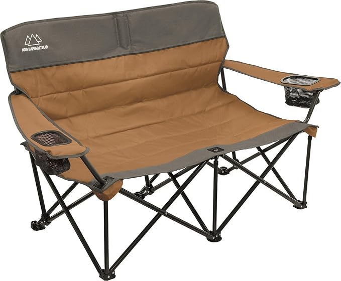 Quilted Low Loveseat Camping Chair for 2 with Padded Seat and Back for Camping/Hiking/Backpacking Made by Caddis Sports (Low Loveseat (Brown))