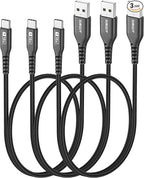 SUNGUY USB C Cable 1.5FT [3Pack] 3A USB to USB C Cable Fast Charging Data Sync Braided Compatible with iPhone 16 15 Pro/Pro Max/Plus, Samsung Galaxy S23/S22/S21, Note10/9, USB C Devices, Black