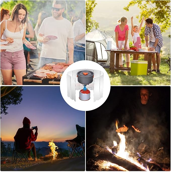 Uning Camp Stove Windscreen, 10 Plates Lightweight Folding Outdoor Picnic Cooker Wind Screen Windshield for Camping, Backpacking, Butane, Alcohol Stoves