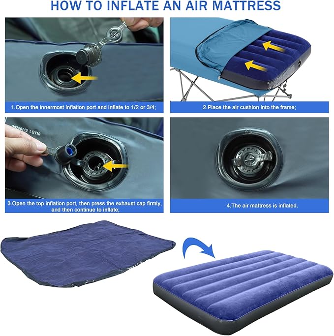 KAMPKEEPER Camping Cot,Camping Cots for Adults,Folding Camping Cot with Inflatable Air Mattress and Carry Bag,for Outdoor Travel Camp Beach Vacation (not Included The Airpump)