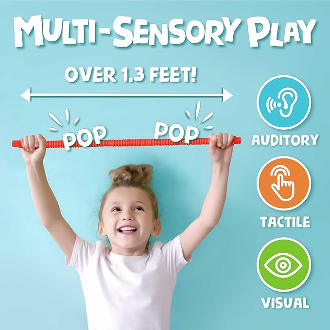 BUNMO Pop Tubes - Sensory Toys - Fidget Toys - Imaginative Play & Stimulating Creative Learning - Hours of Fun for Kids - Tons of Ways to Play - Non-Mouthable Toy 3+ - 8 Pack Small