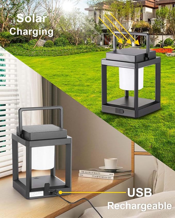 Solar Lanterns Outdoor Table Lamp, Led Lamps for Nightstand, Outdoor Table Lamp for Patio Waterproof, Cordless Battery Operated Lamp, Rechargeable Solar Lantern for Reading Decor Camping