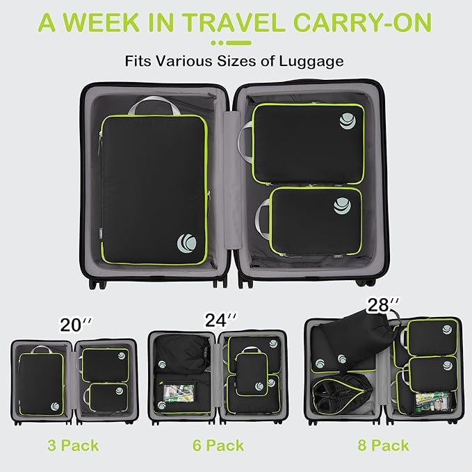 Cipway Compression Packing Cubes, Ultralight Luggage Organizer Bags, Travel Essentials for Carry on Suitcase (3 Piece,Black)