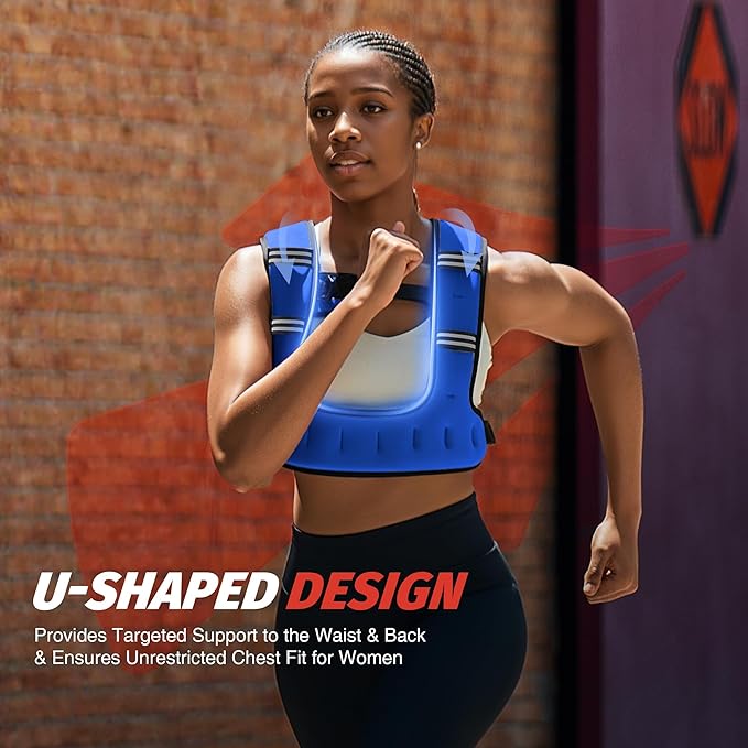 ZELUS Weighted Vest for Women Men, 6/8/12/16/20lb Weight Vest with Arm Pouch Reflective Strips, U-Shaped Rucking Vest for Strength Training Muscle Building, Walking Running Vest for Fitness