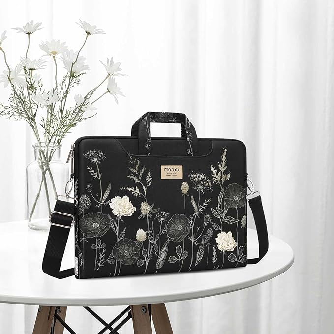 MOSISO Laptop Bag for Women 17.3 inch, 17-17.3 inch Computer Bag Compatible with MacBook, HP, Dell, Lenovo, Acer, Asus, Notebook, Laptop Messenger Shoulder Sleeve with Strap, Retro Flower