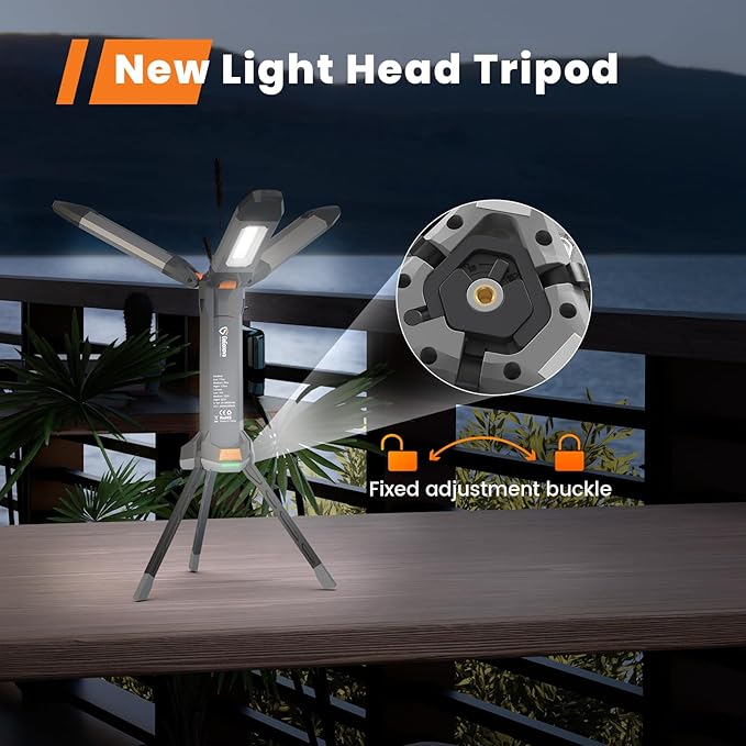 2025 Rechargeable Work Light with Stand, 4 in 1 Cordless Camping Light, 700/1200/2200 Lumens, 4000/6500K Dimmable LED Work Lamp with Detachable Tripod（Grey）