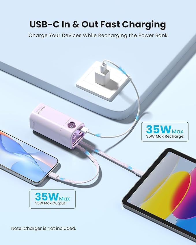 20,000mAh 35W Power Bank, Laptop Portable Charger USB C PD Fast Charging Battery Pack Digital Display for MacBook, iPad, iPhone 17/16, S24 Ultra, Steam Deck, Dell XPS and More (Light Purple)