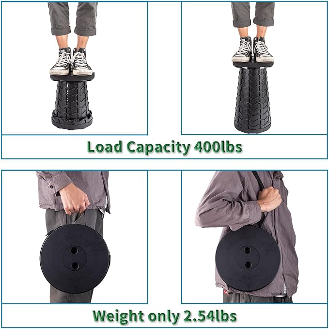 Boreeman 2-Pack Collapsible Stool, Lightweight Yet More Sturdy with Load Capacity 400lbs, Upgraded Portable Stool for Camping Fishing Hiking BBQ