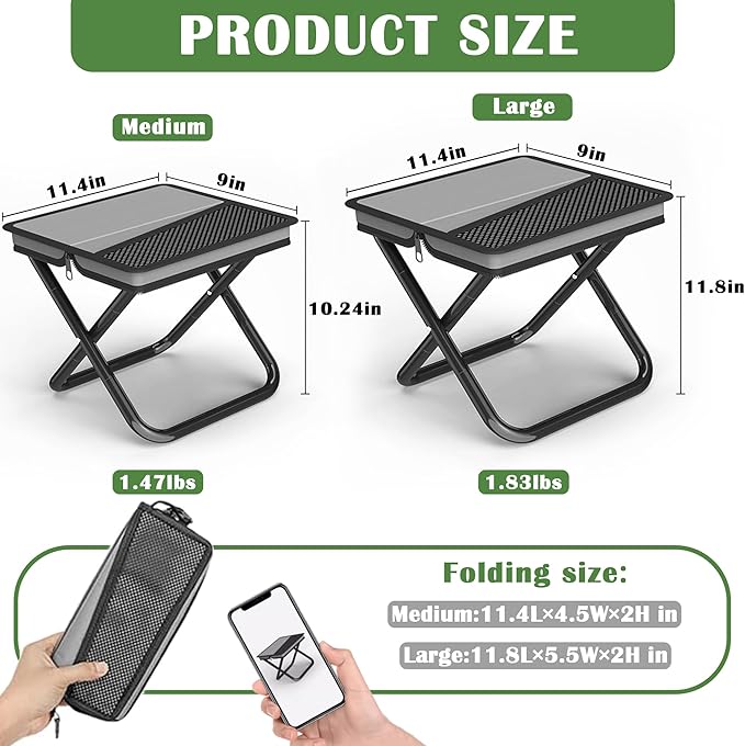 Camping Stool Pocket Chair, Lightweight Portable Stool with Shoulder Strap, Capacity 220lbs for Adults Outdoor Hiking Fishing Travel-Medium Grey