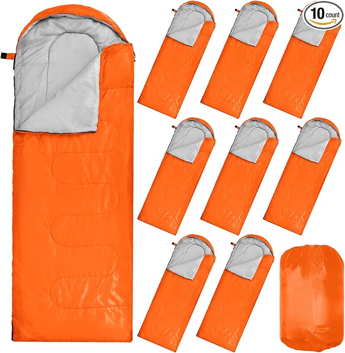 Macarrie 10 Pcs 0 Degree Camping Sleeping Bags Bulk for Adults Cold Weather 4 Season Warm Sleeping Bag with Compression Sack for Homeless Donation Shelter Emergency Hiking