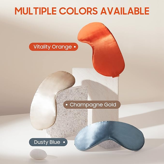 Sleep Mask 100% Mulberry Silk for Light Blocking, ZOESMIEN Eye Mask for Women Men Side Sleeper, Puffiness Dry Eyes Headache, Adjustable Strap, Christmas Gift Package, Vitality Orange