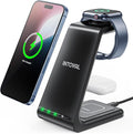 Intoval 3 in 1 Wireless Charging Station for iPhone and Apple Watch,Fast Wireless Charger Stand,Compact Desk Charging Dock for iPhone17 16 15 14 13/Pro/Max, iWatch11 10 9 Ultra/SE 3/3,AirPods